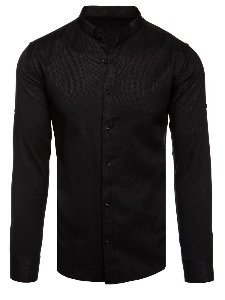 Módna košeľa pre pánov so stojačikom - čierna
