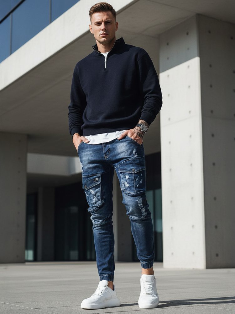 Štýlové modré rifle typu jogger - modré