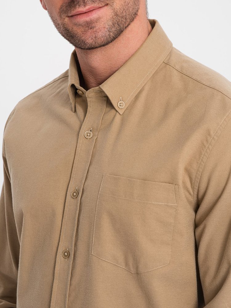 Ležérna pánska košeľa s vreckom  svetlo hnedá