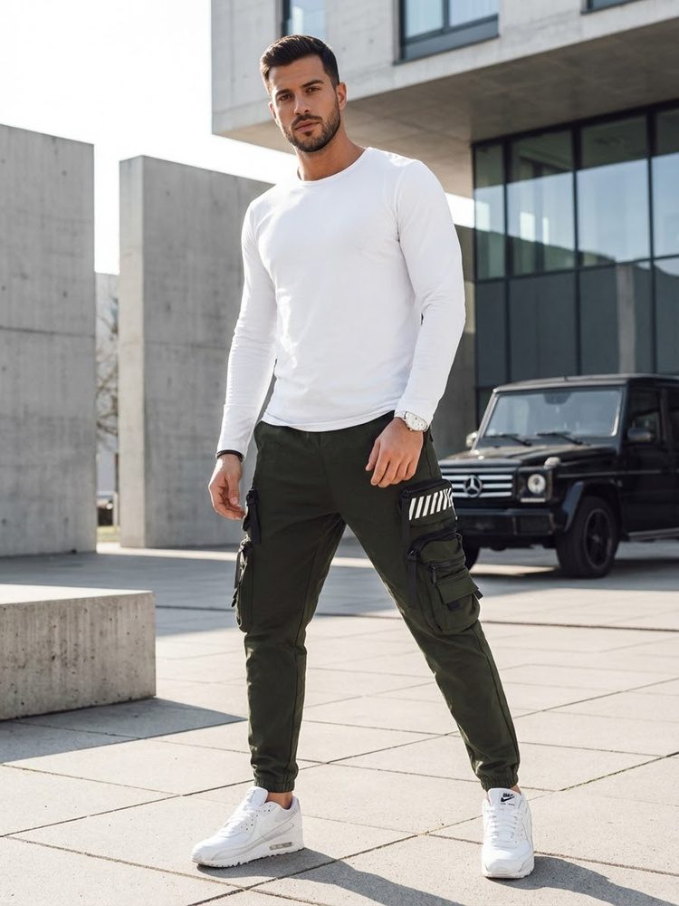 Trendy jogger kapsáčové nohavice pre pánov zelené
