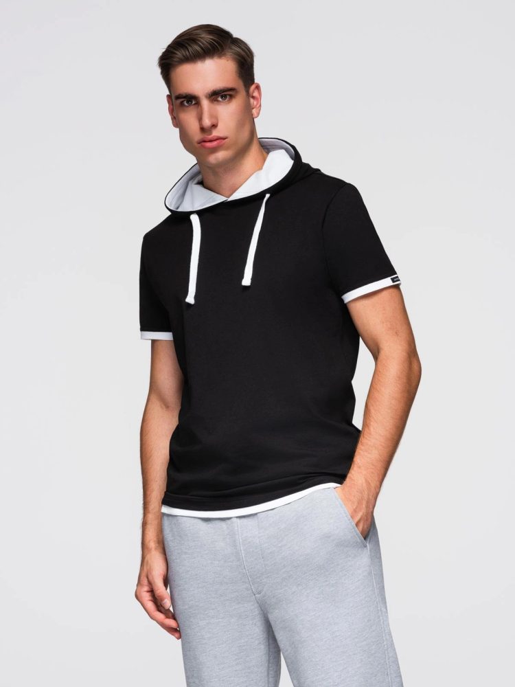 E-shop Jedinečné čierne tričko s kapucňou V9 TSCT-0256