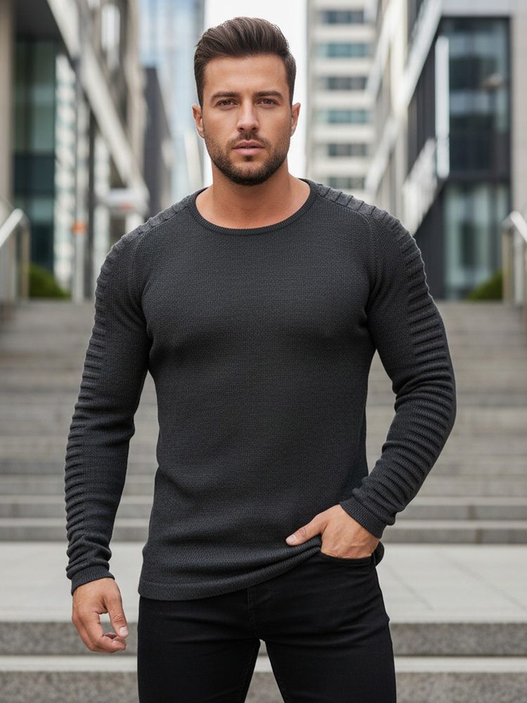 E-shop Moderný pánsky sveter so zaujímavými rukávmi šedý