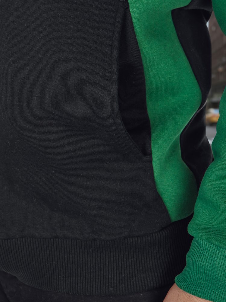 Módna mikina bez kapucne pre pánov- čierno-zelená