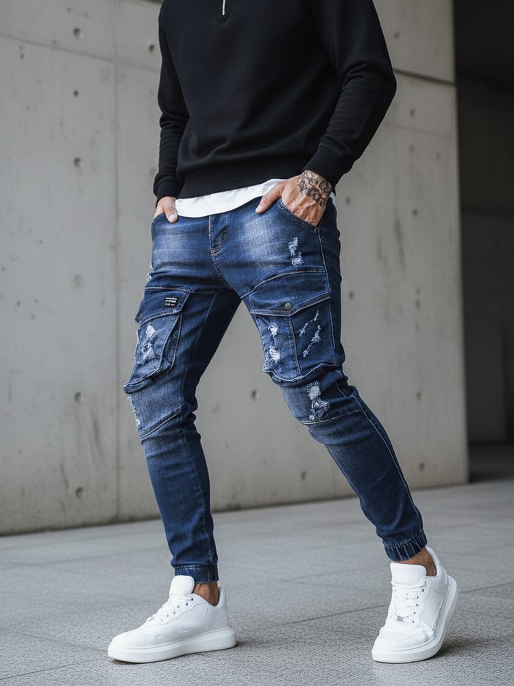Štýlové modré rifle typu jogger - modré
