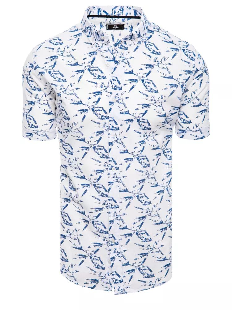 E-shop Biela pánska letná košeľa s modrou originálnou potlačou