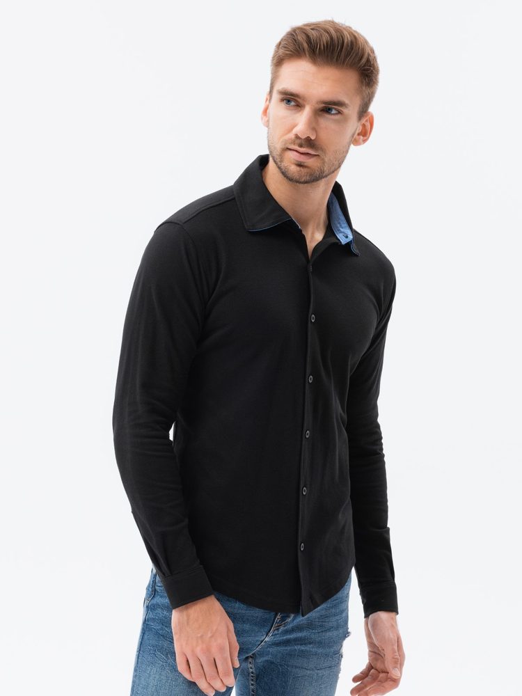 E-shop Čierna košeľa s dlhým rukávom K540