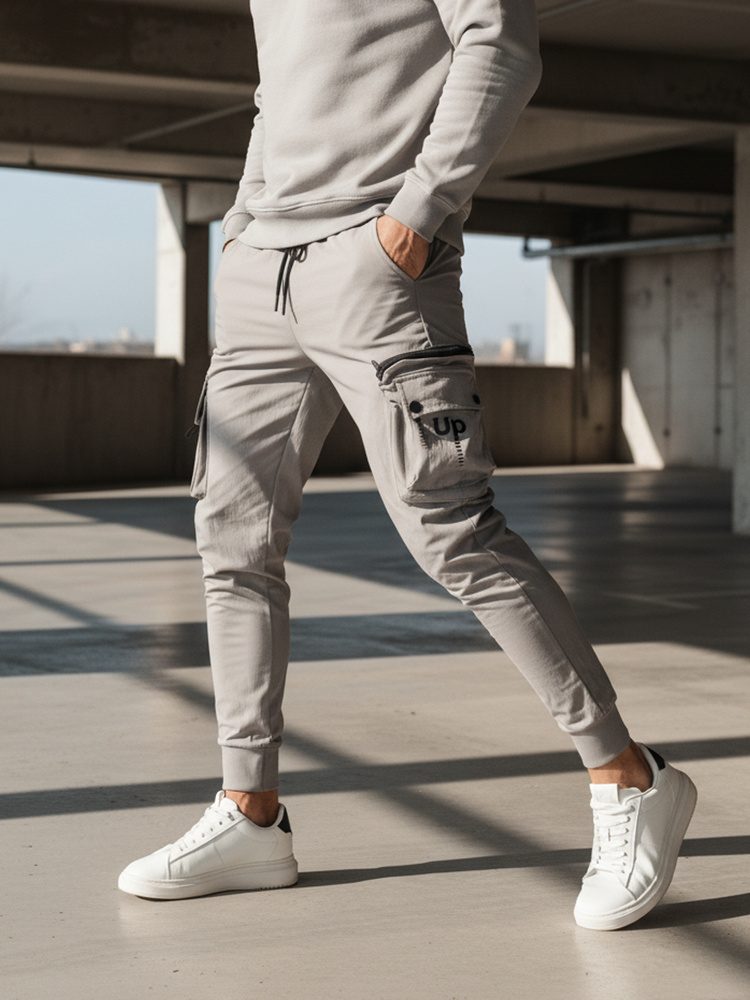 Trendy jogger kapsáčové nohavice pre pánov šedé