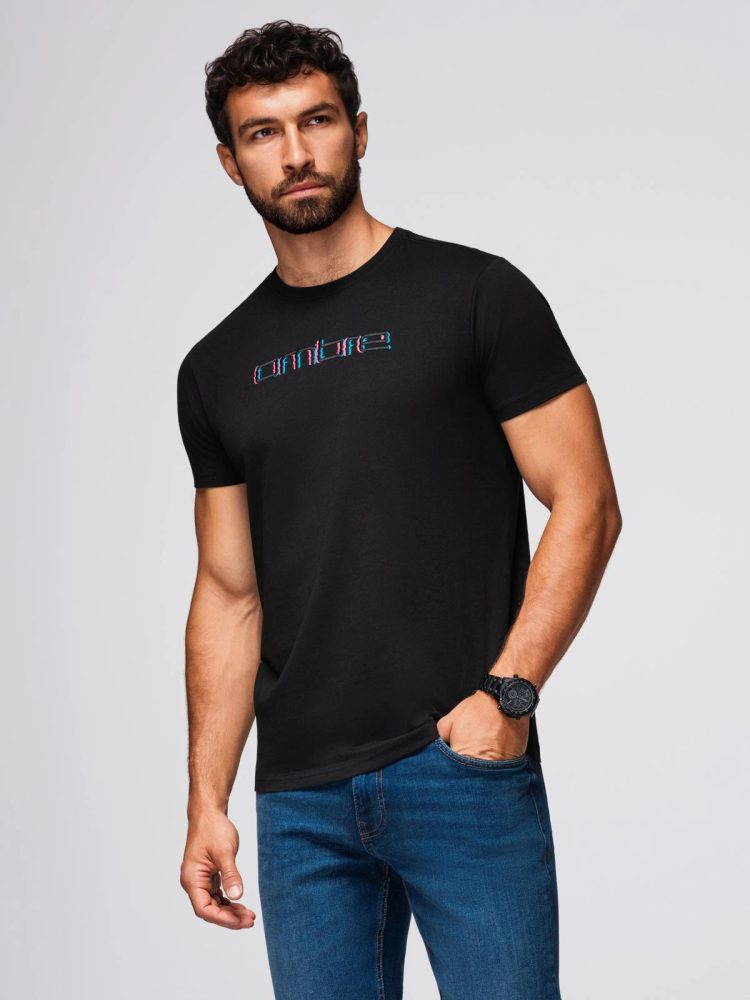 E-shop Čierne tričko s kontrastným dvojfarebným nápisom V1 TSPT-0248