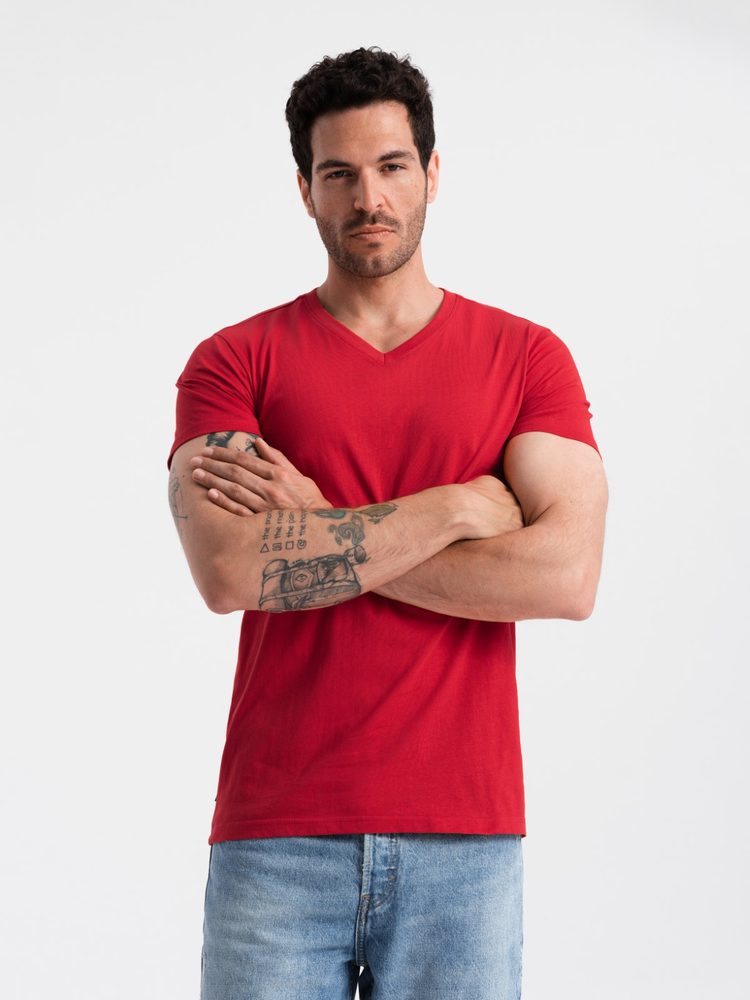 Jednoduché tričko s krátkym rukávom- červené-muži