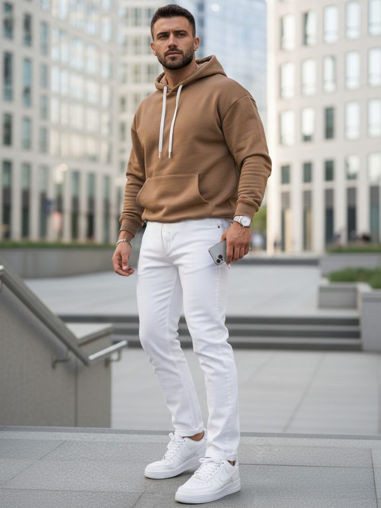 Trendy mikina pre mužov s kapucňou -kamelová
