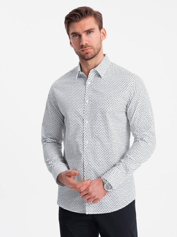 E-shop Jedinečná biela košeľa s trendy vzorom V2 SHCS-0140