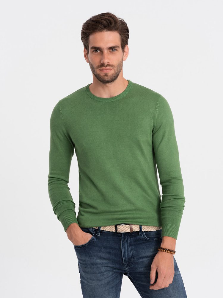 Pánsky sveter s okrúhlym výstrihom zelený