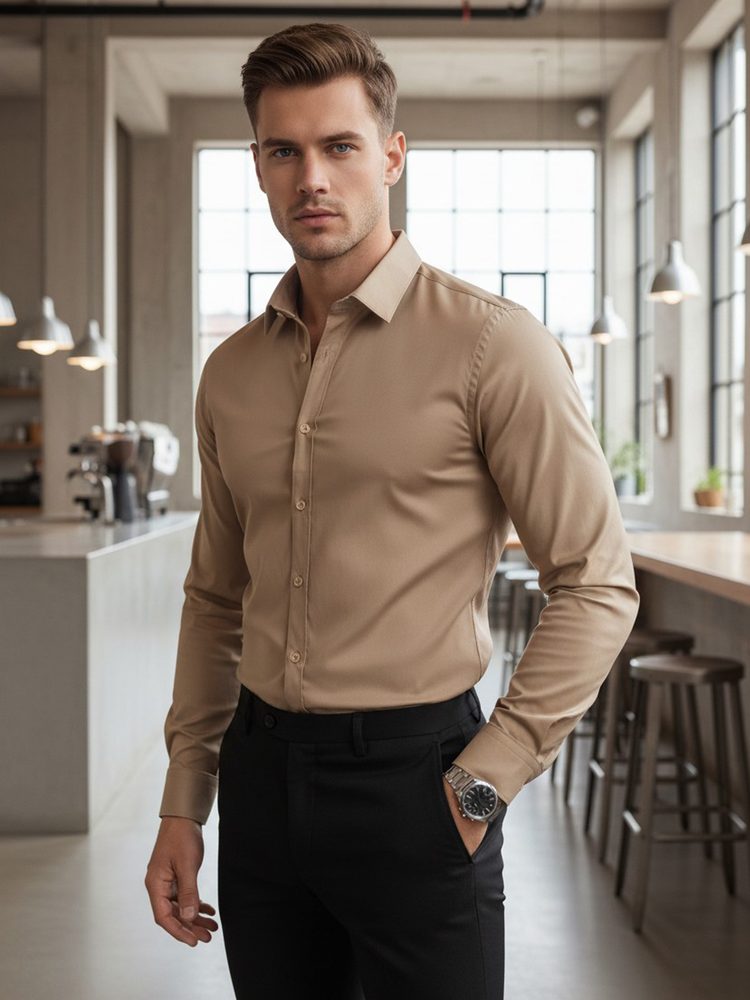 E-shop Elegantná béžová pánska košeľa