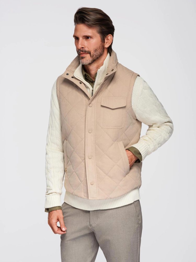 E-shop Trendy béžová pánska vesta V1JAVJ-0277