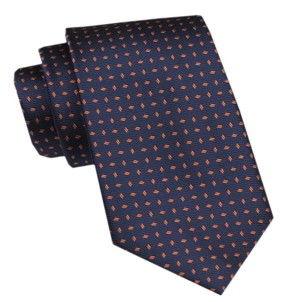 Tmavomodrá pánska kravata s oranžovým vzorom