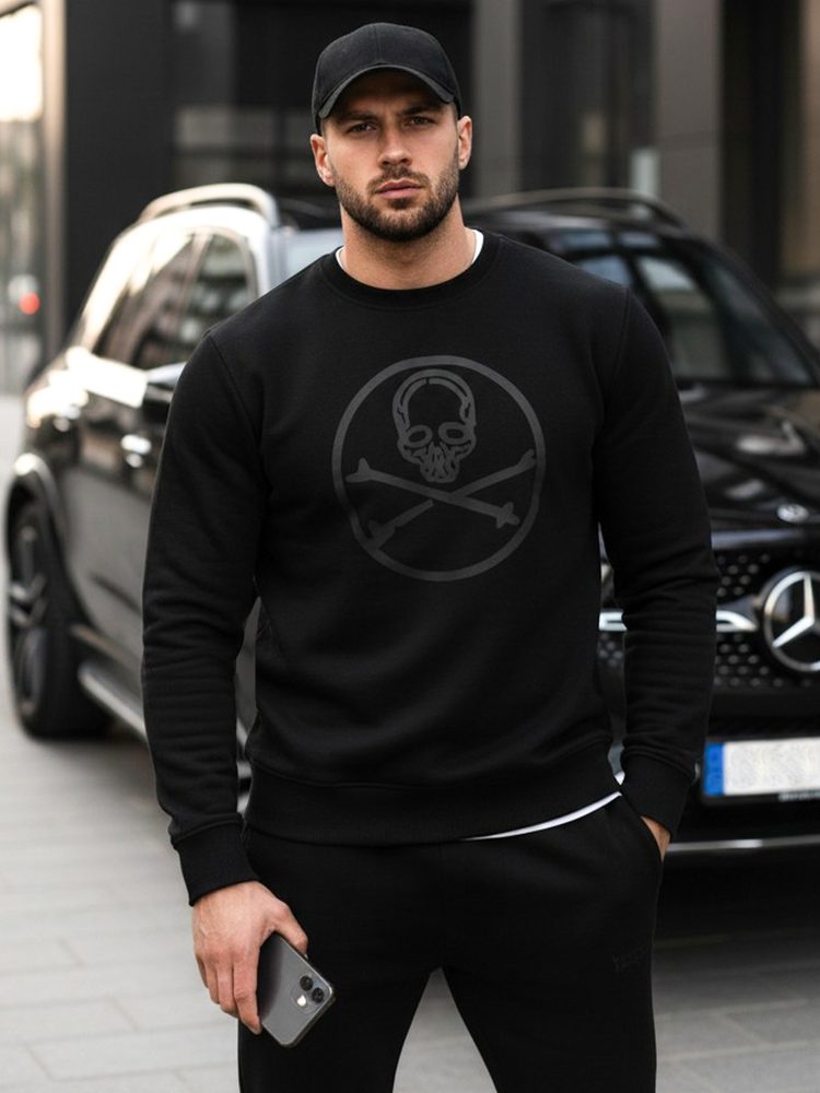 E-shop Čierna pánska mikina bez kapucne s potlačou