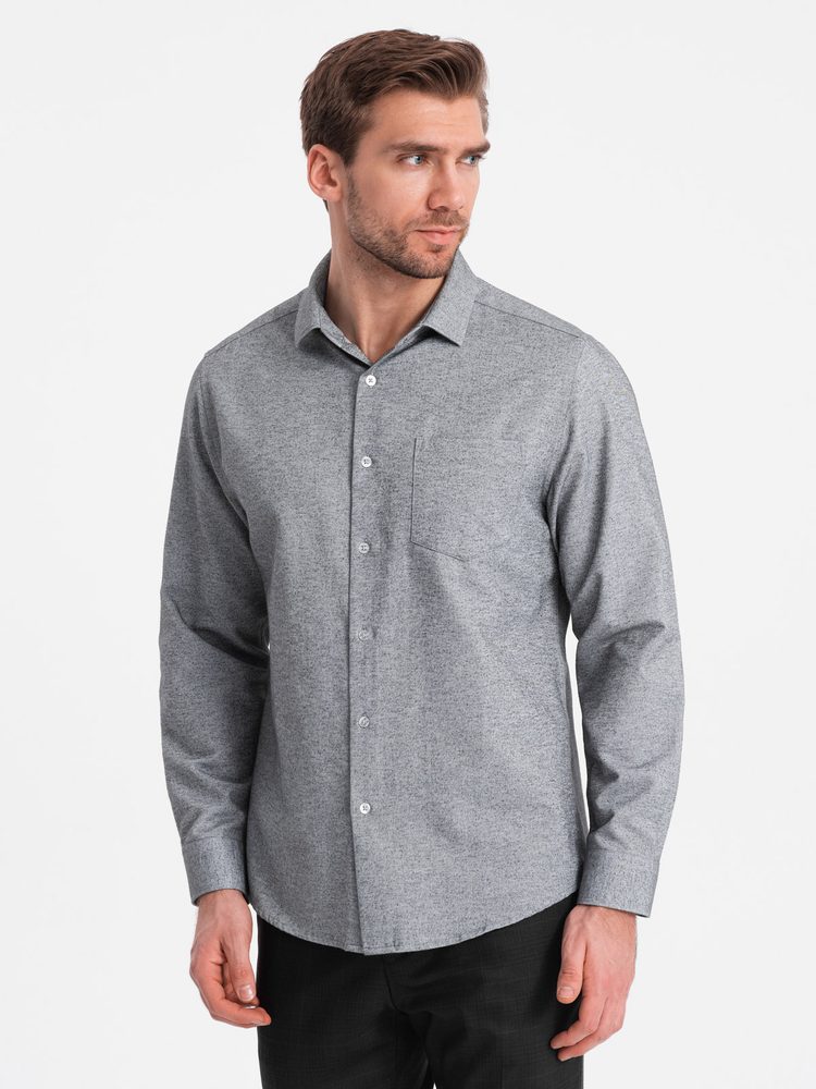 Ležérna pánska košeľa s vreckom šedá melírovaná