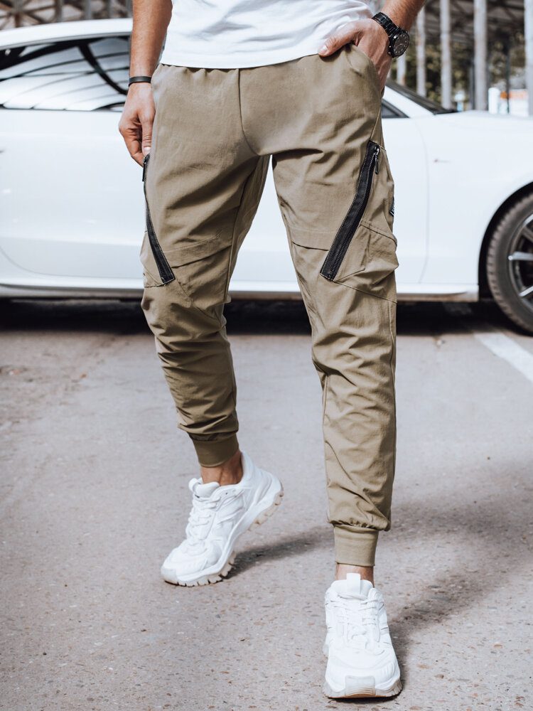 Trendy jogger kapsáčové nohavice pre pánov béžové