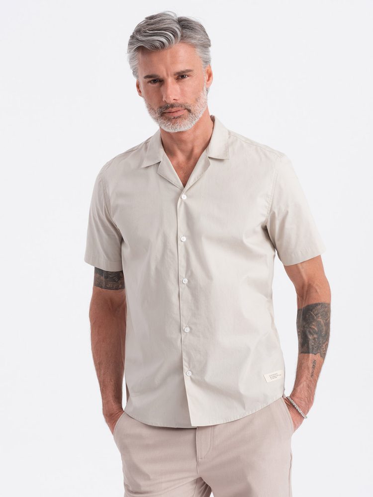 Pánska košeľa s krátkym rukávom-kubánsky golier-krémová