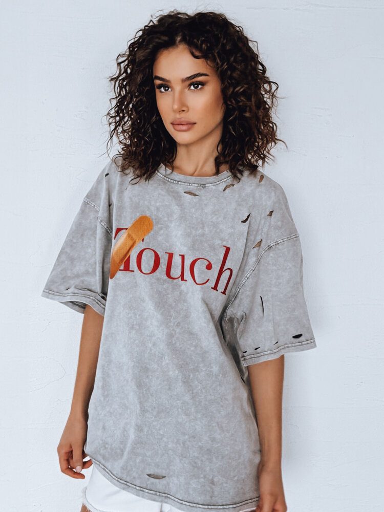 Voľné dámske svetlošedé tričko s potlačou Touch