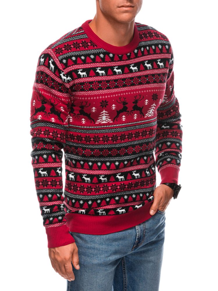 Trendy pánsky vianočný sveter so vzorom- červený