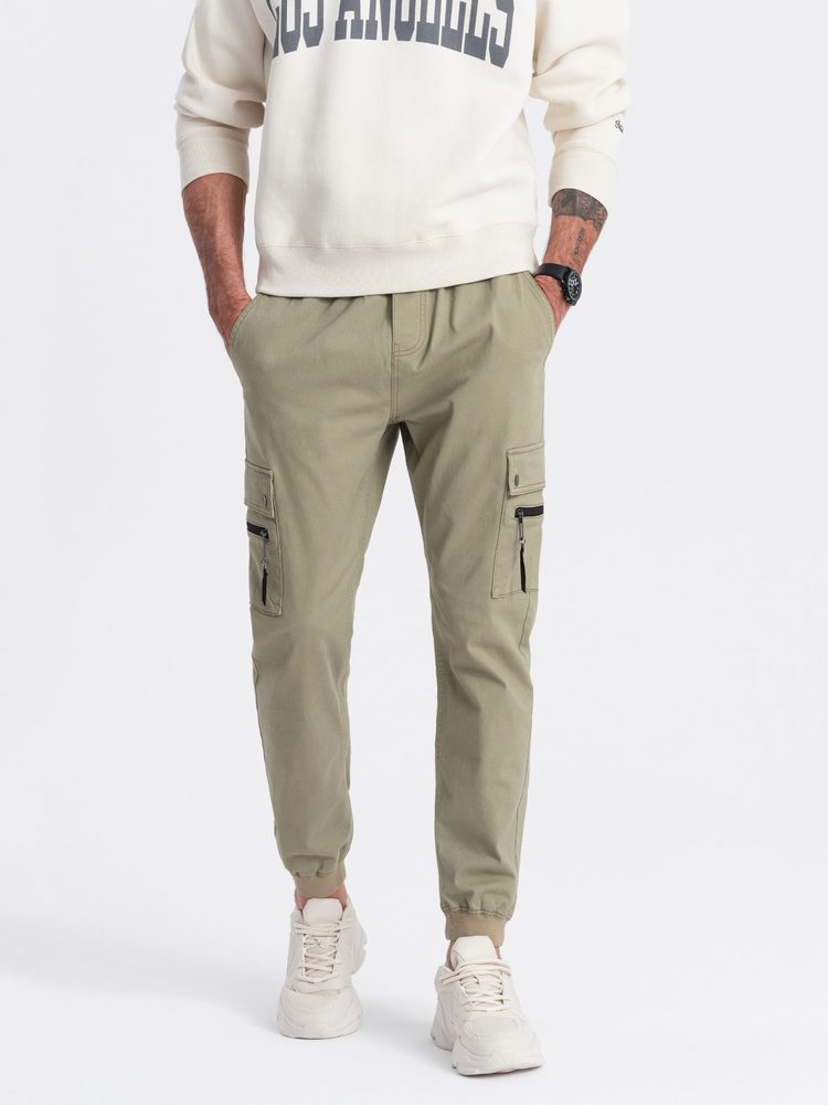 Trendy jogger kapsáčové nohavice pre pánov khaki