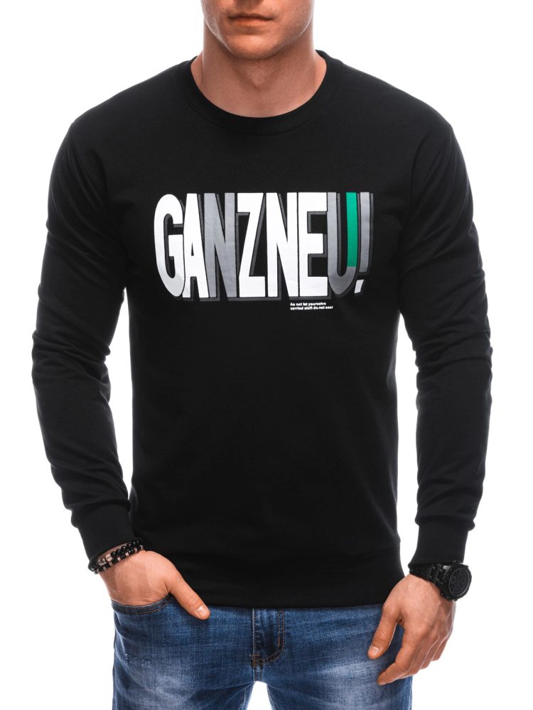 Trendy pánska mikina bez kapucne – čierna