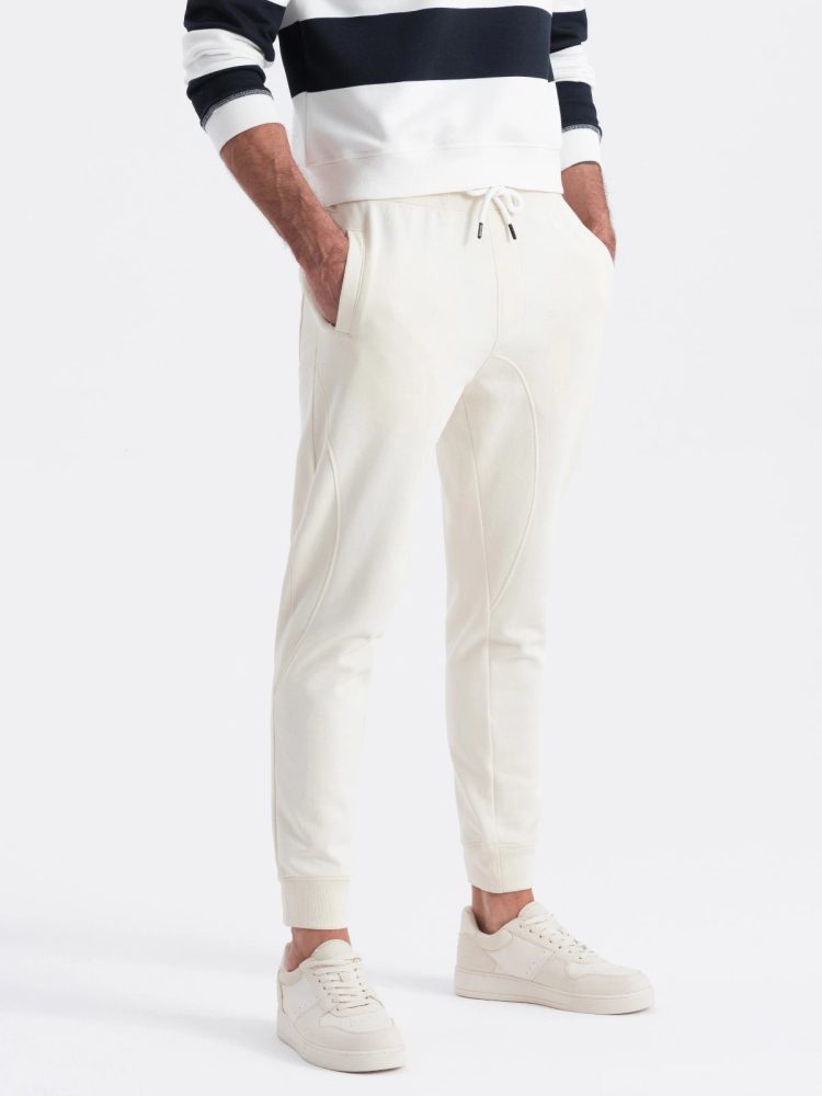 E-shop Krémové tepláky s trendy prešívaním V11 PABS-0173