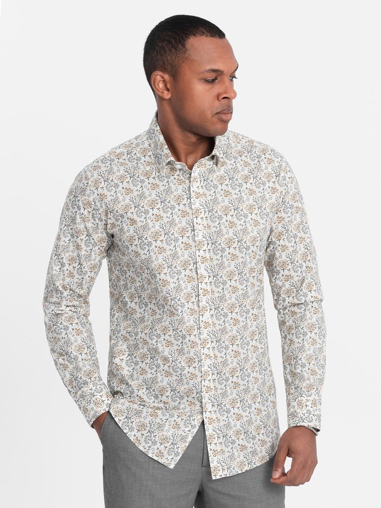 E-shop Béžová košeľa s kvetinovým vzorom V2 SHPS-0139
