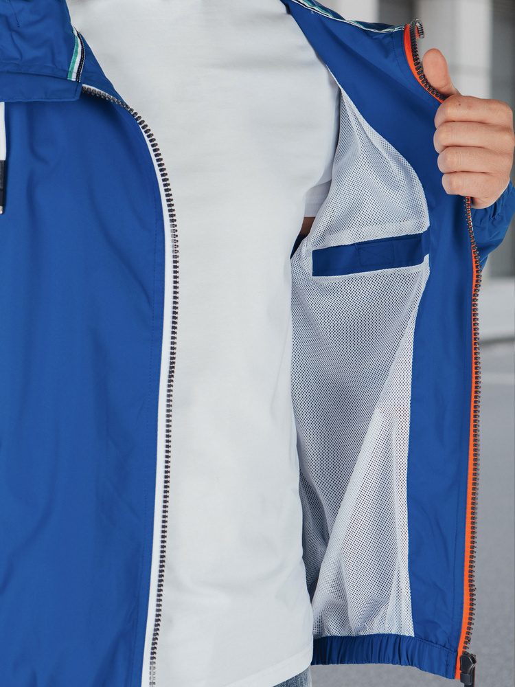 Trendy bunda s kapucňou pre pánov modrá