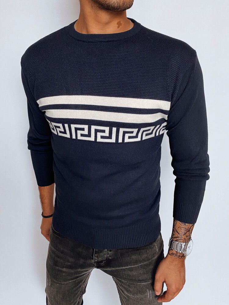 Trendy pánsky sveter - tmavo modrý