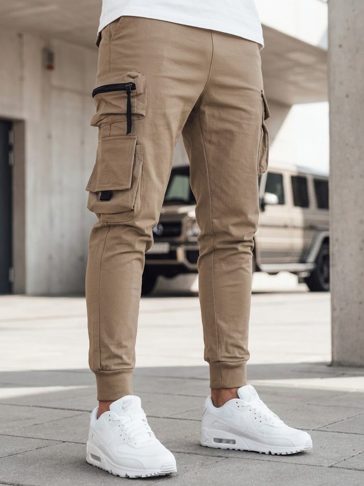 Trendy jogger kapsáčové nohavice pre pánov béžové