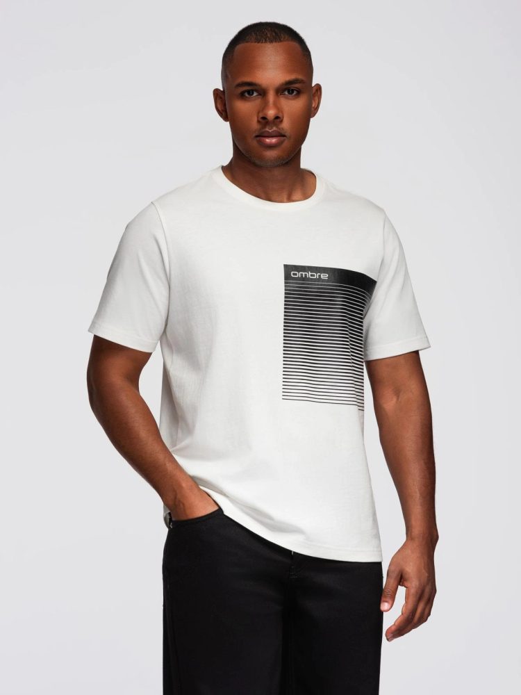 E-shop Biele pánske tričko s trendy potlačou V1 TSPT-0246