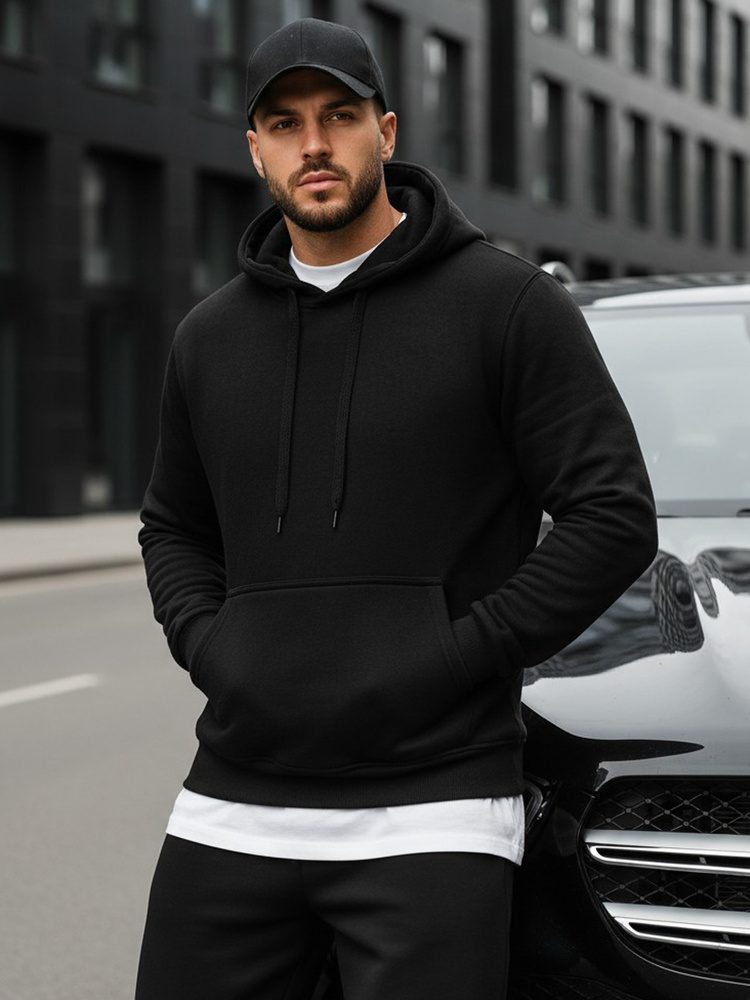 Pánska moderná mikina s kapucňou čierna