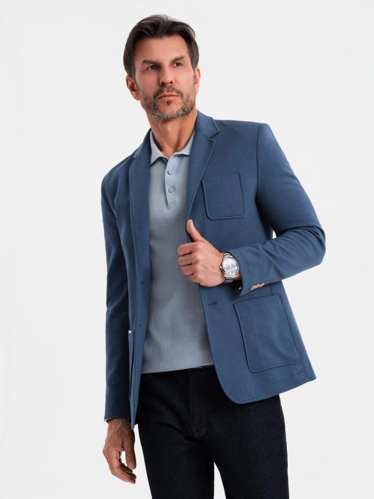 Trendy sako pre pánov slim fit tmavomodré