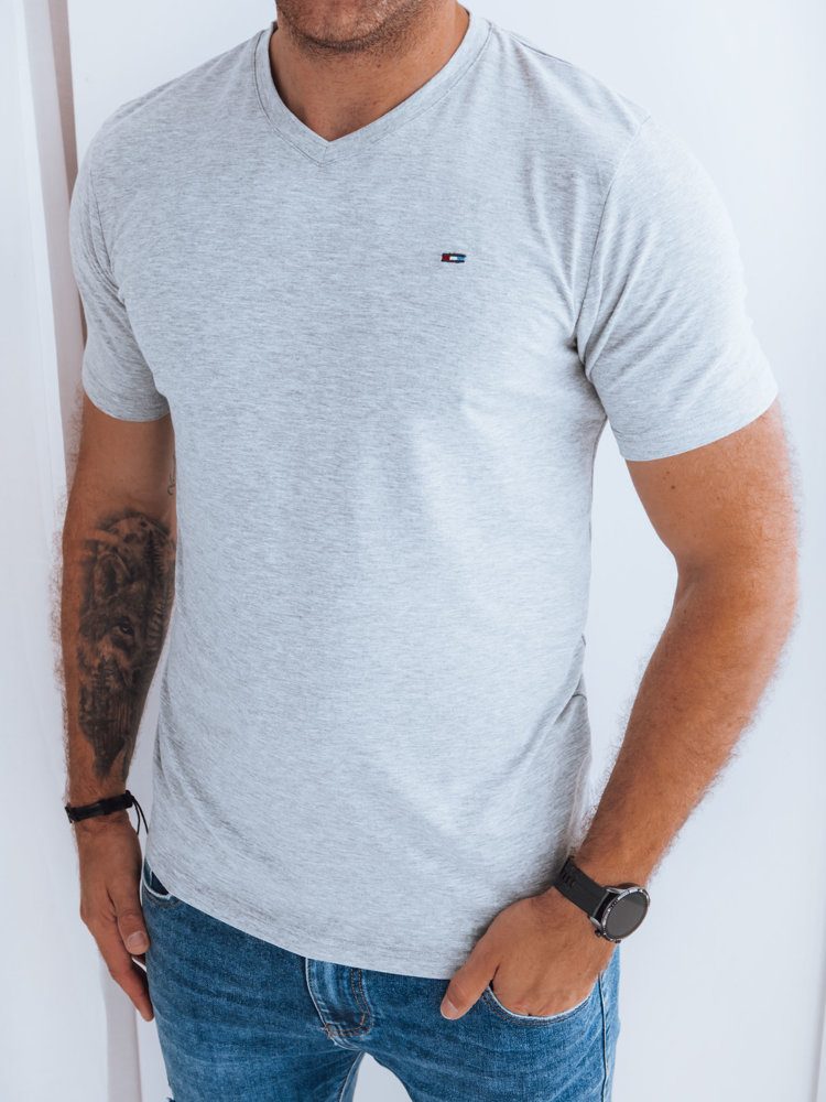Štýlové tričko s krátkym rukávom a V-výstrihom pre mužov šedé