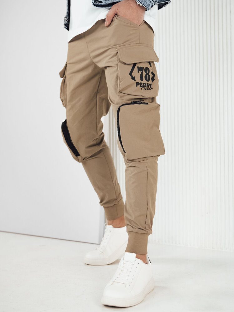 Trendy jogger kapsáčové nohavice pre pánov béžové