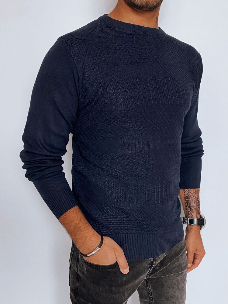 Moderný sveter s prešívaním-muži-tmavo-modrý