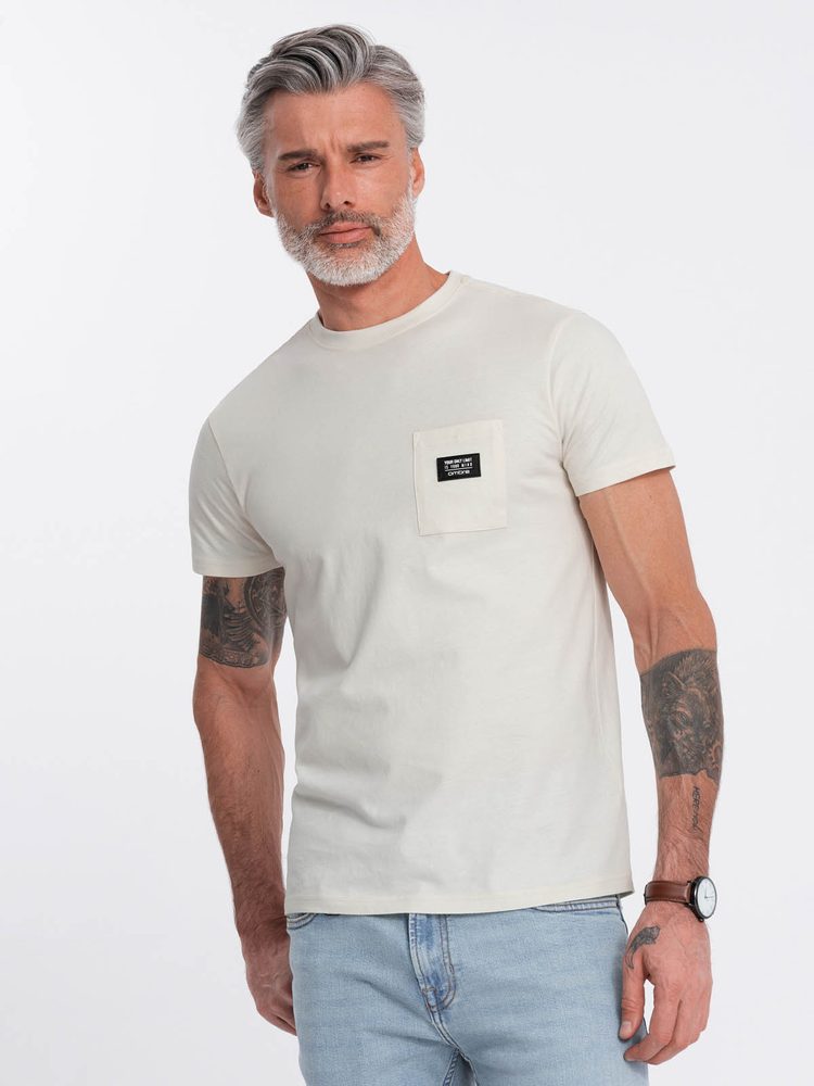 Originálne bavlnené tričko s krátkym rukávom krémové pre mužov