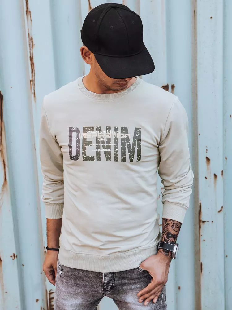 E-shop Béžová mikina bez kapucne s potlačou Denim