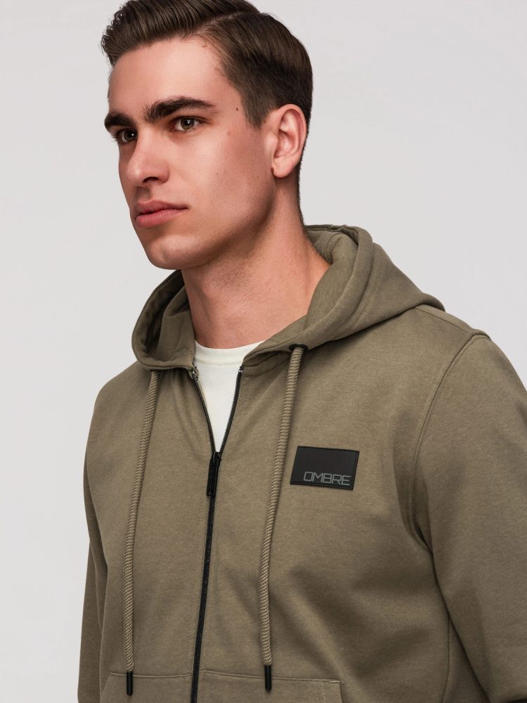 Mikina na zips s kapucňou olivová