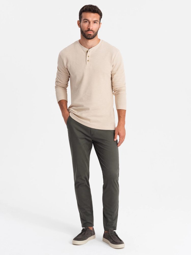 Elegantné pánske chinos nohavice khaki