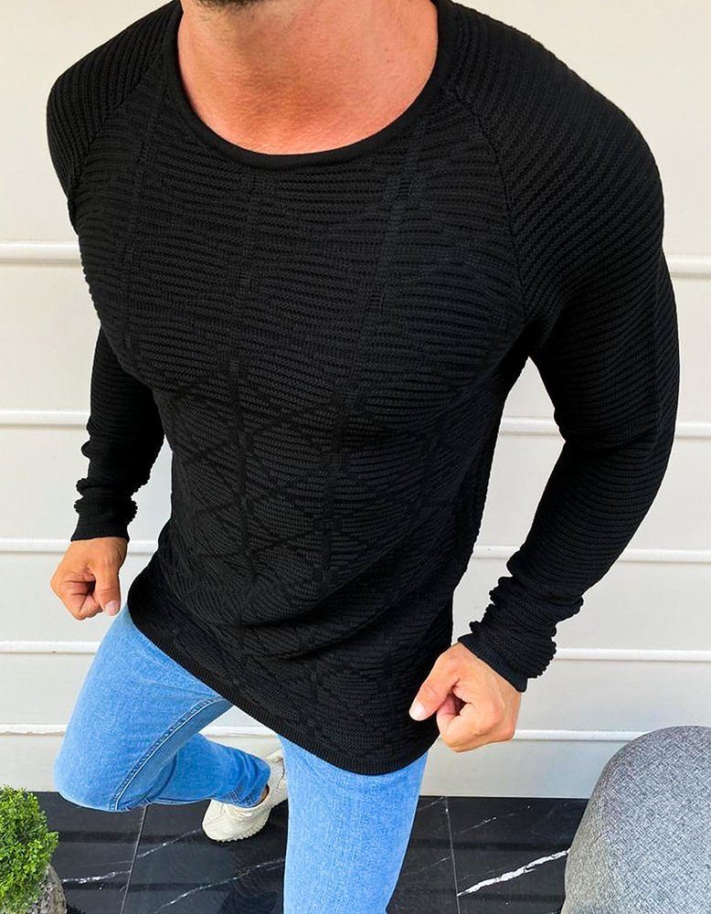 Moderný sveter s prešívaním-muži-čierny