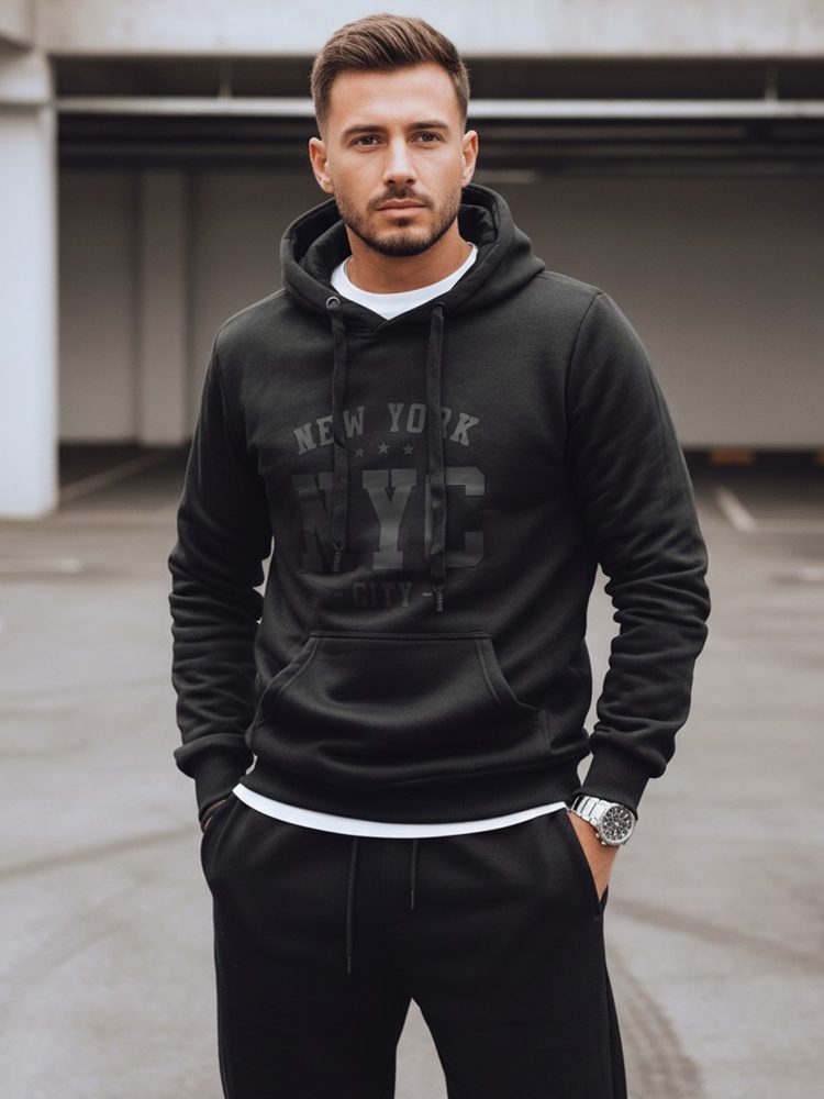 E-shop Čierna pánska mikina s kapucňou a nápisom NYC