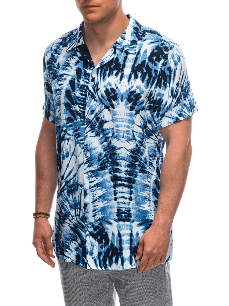 Pánska košeľa s krátkym rukávom-vzorovaná- bielo modrá