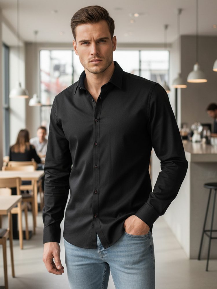 E-shop Pánska čierna elegantná košeľa