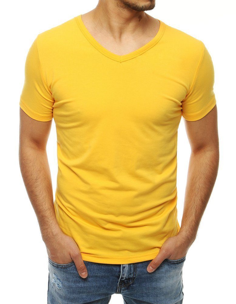 Tričko s krátkym rukávom a véčkovým výstrihom-muži-žlté