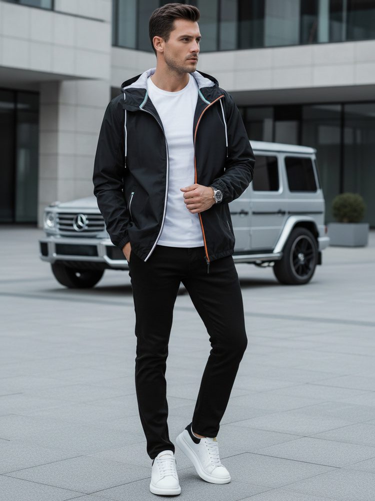 Trendy bunda s kapucňou pre pánov čierna