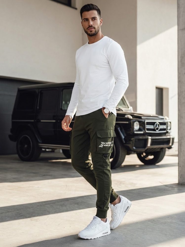 Trendy jogger kapsáčové nohavice pre pánov zelené