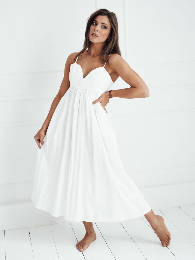 Elegantné midi šaty v bielej farbe Eliene
